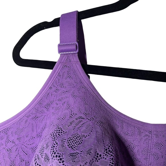 Cacique Bra Plus Size 48DDD (48F) Purple Lace Cotton Scoop Unlined No-Wire Soft - Picture 7 of 11